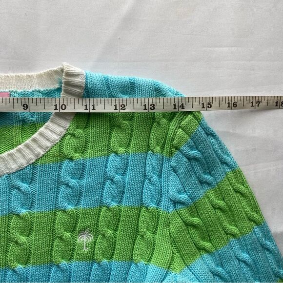 Y2K Lilly Pulitzer Blue/ Green Logo Striped Cable Knit Sweater Size Extra Small - Picture 14 of 16